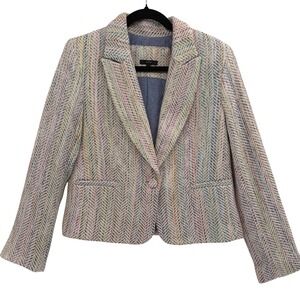 DREW Milo Blazer Multi Color Tweed Medium Single Button Twee Rainbow Tailored